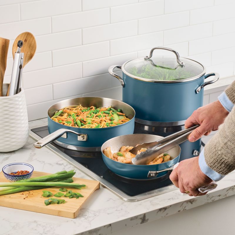 Color-Finished Stainless Steel 3-Ply Base 9-Piece Cookware Set