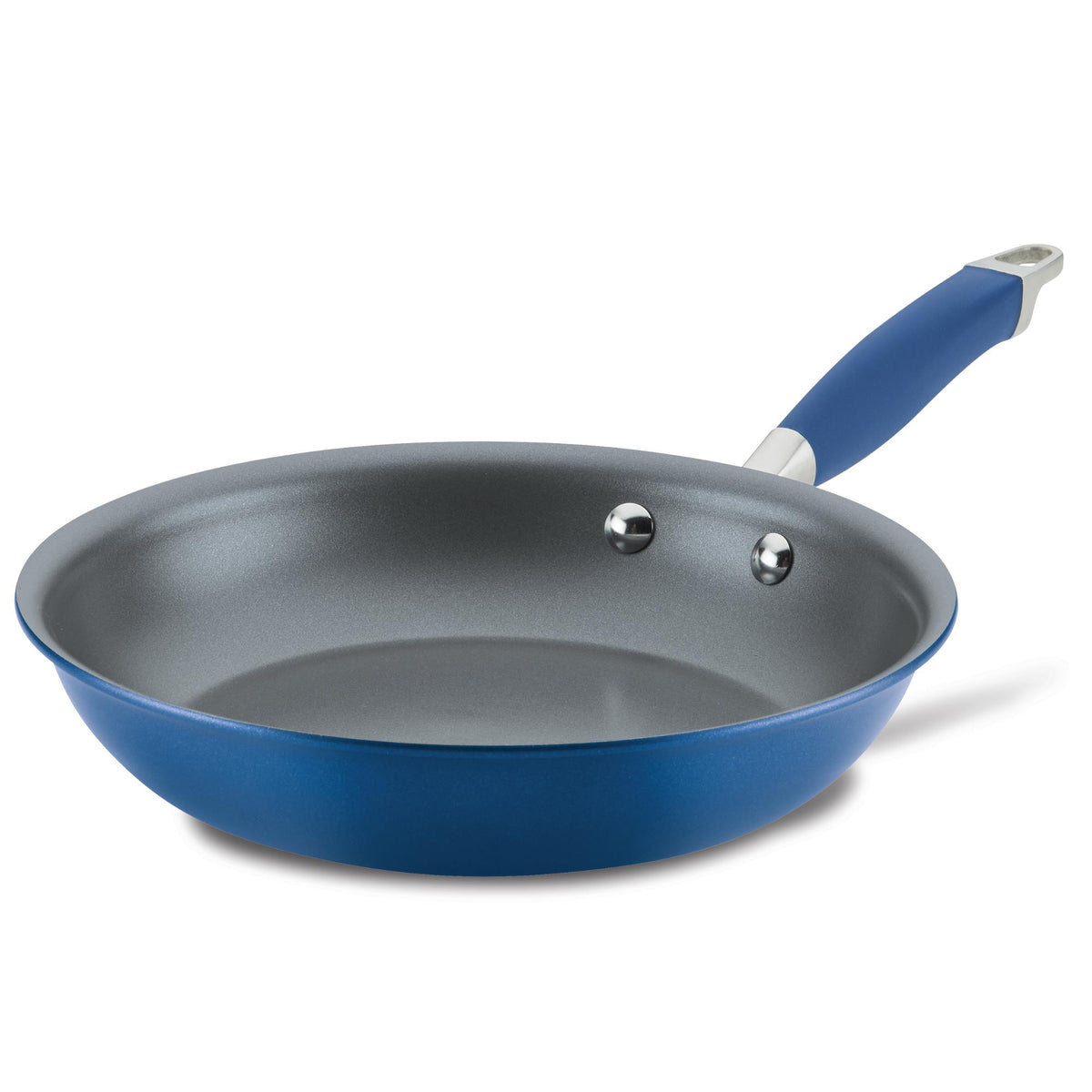 Side view of the indigo 10.25-inch frying pan with a matching handle
