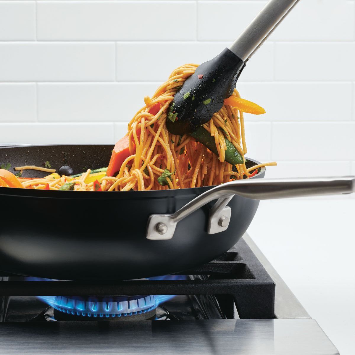 Hard-Anodized Induction Nonstick 12.25-Inch Stir Fry Pan With Helper Handle