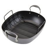 16-Inch x 13-Inch Hard Anodized Nonstick Roaster with Rack | Grey