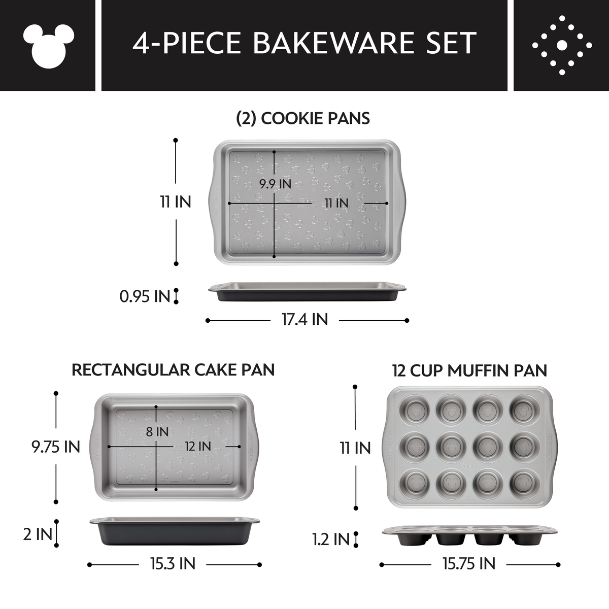 4-Piece Cake, Muffin, and Cookie Pan Set