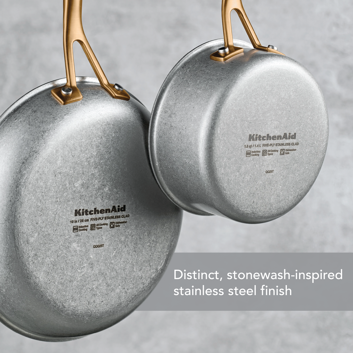 Stonewash Stainless Steel 5-Ply Clad 10-Piece Cookware Set