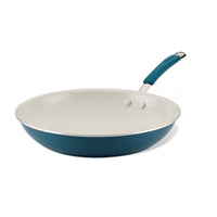 Side view of the marine blue 12.5-inch ceramic nonstick frying pan