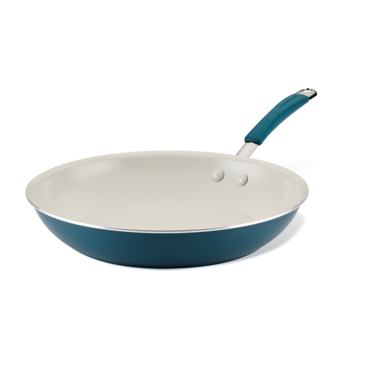 Side view of the marine blue 12.5-inch ceramic nonstick frying pan