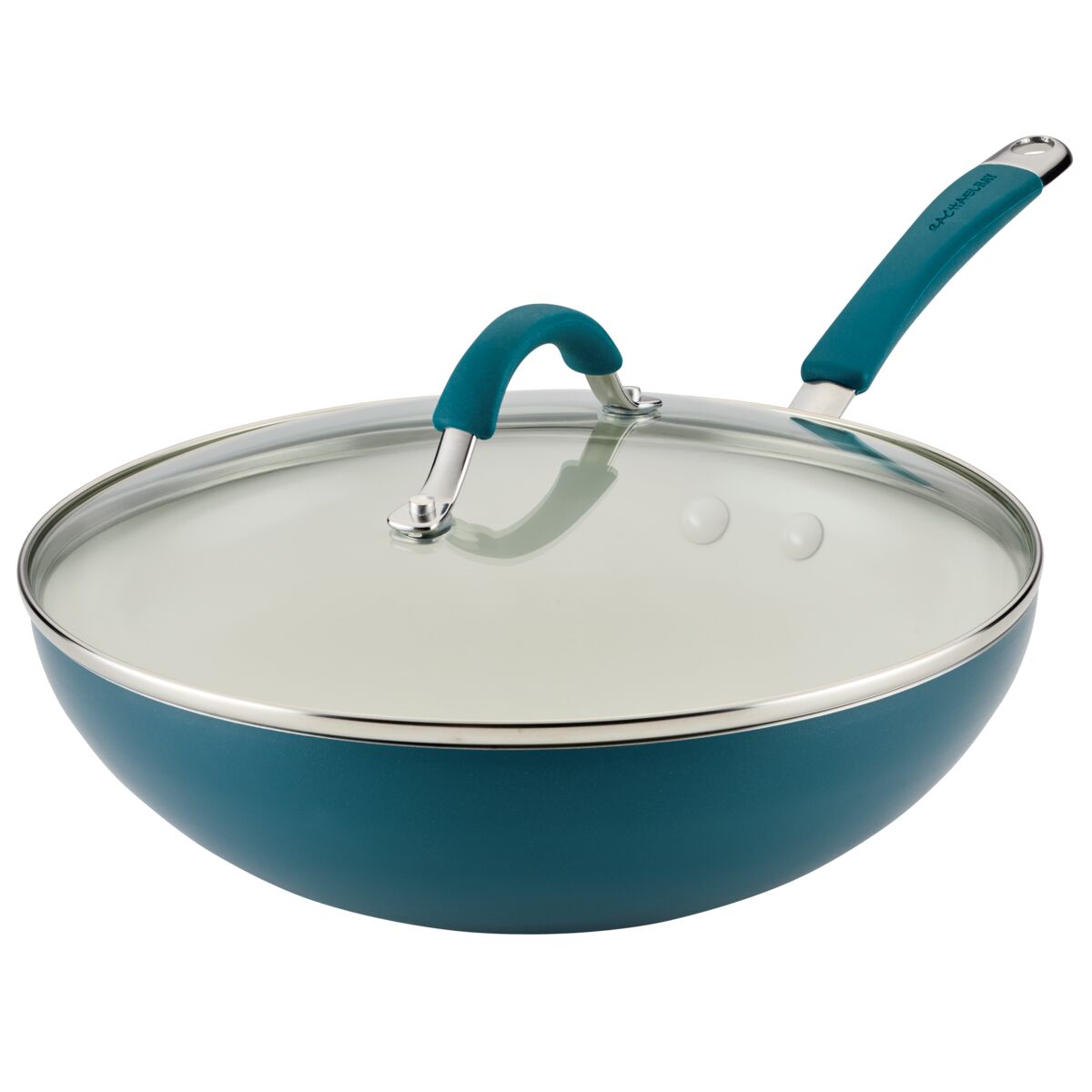 Marine blue ceramic nonstick stir fry pan with tempered glass lid