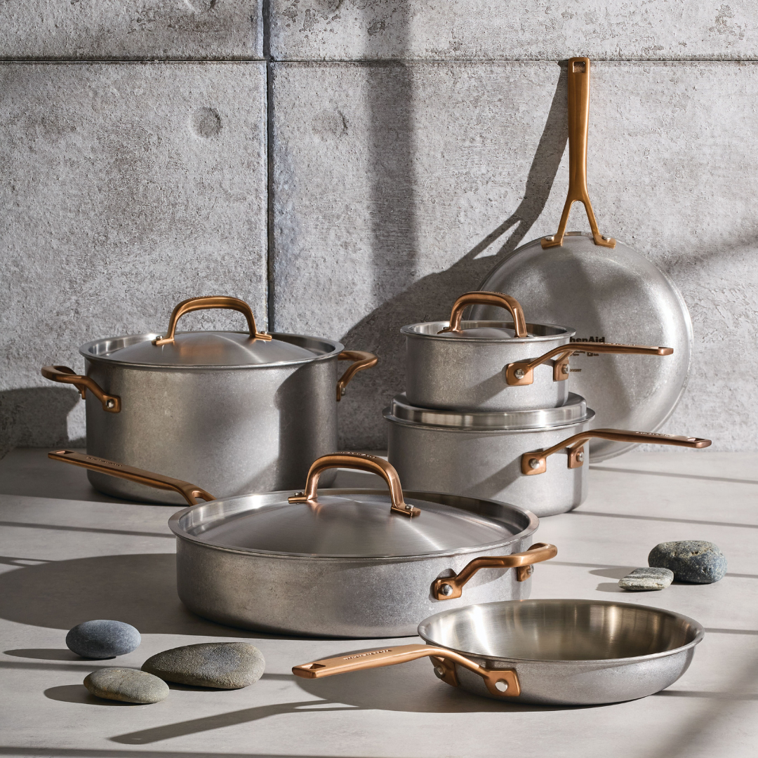 Stonewash Stainless Steel 5-Ply Clad 10-Piece Cookware Set