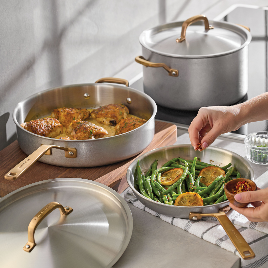 Stonewash Stainless Steel 5-Ply Clad 10-Piece Cookware Set