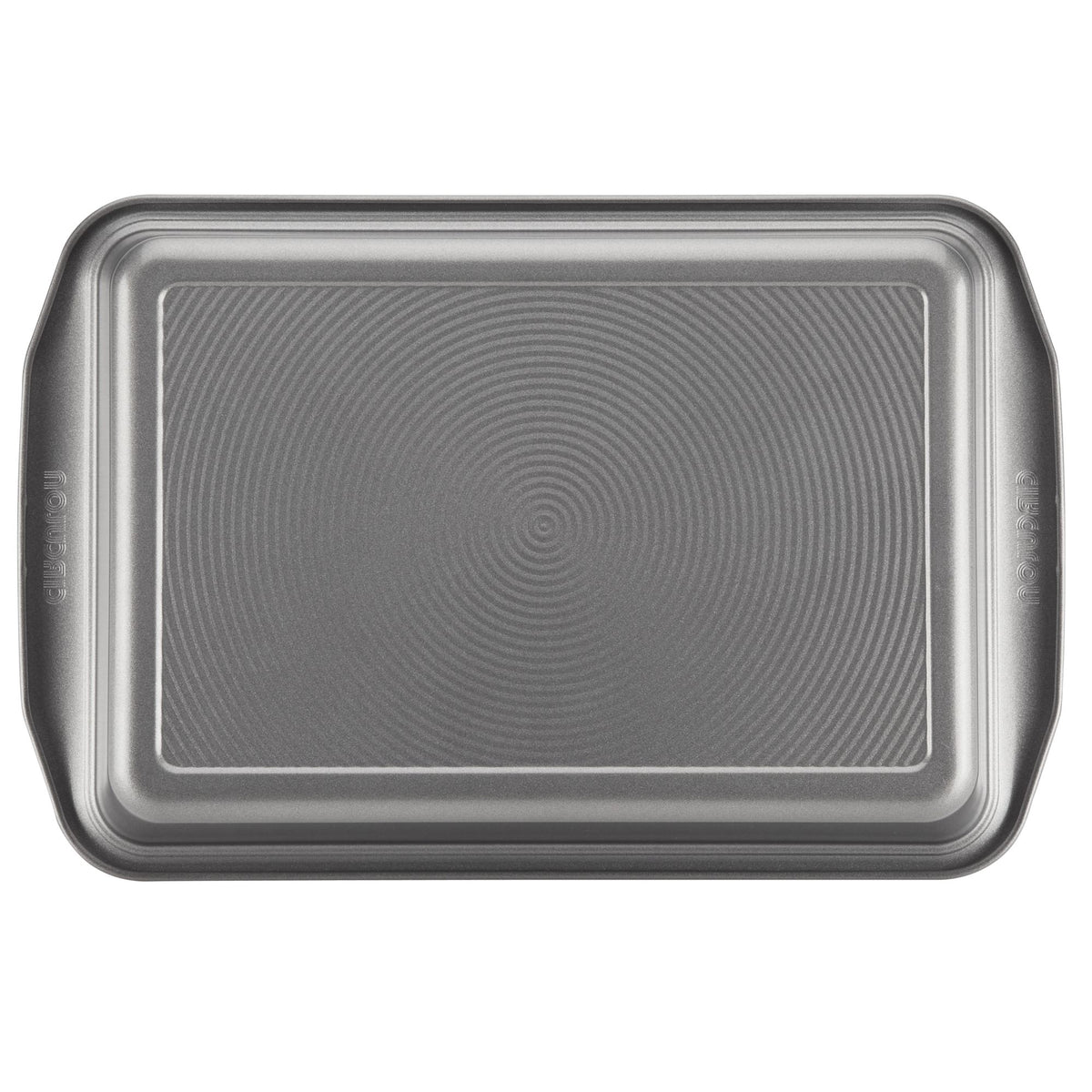 Bottom view of the gray 9 x 13-inch nonstick rectangular cake pan