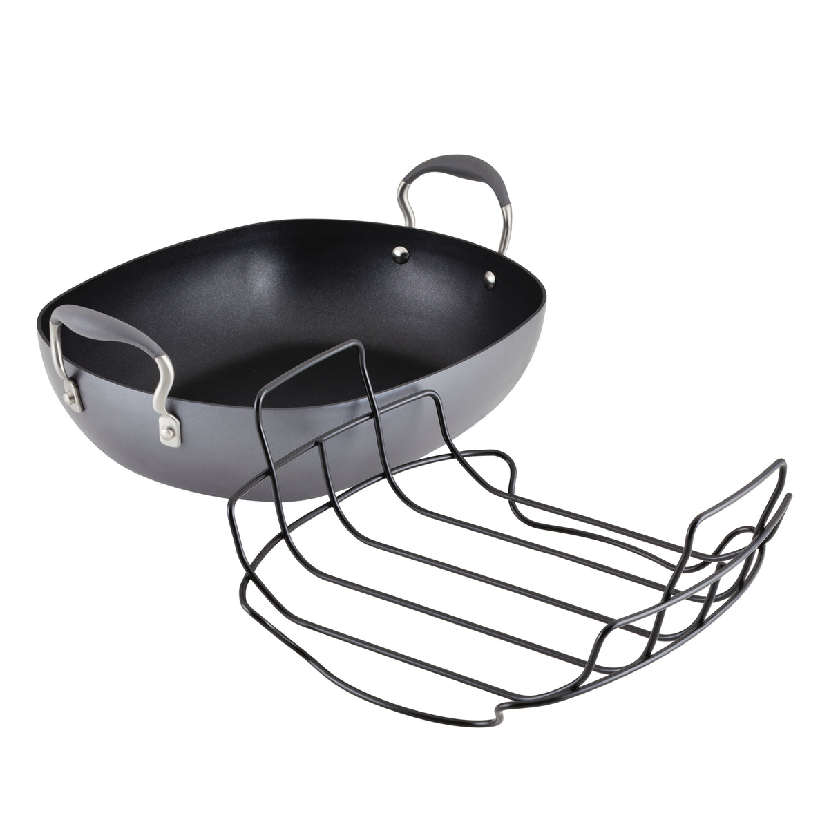 16-Inch x 13-Inch Hard Anodized Nonstick Roaster with Rack | Grey