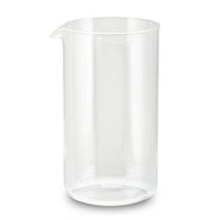Clear glass 8-cup replacement carafe with a pour spout and the Bonjour logo