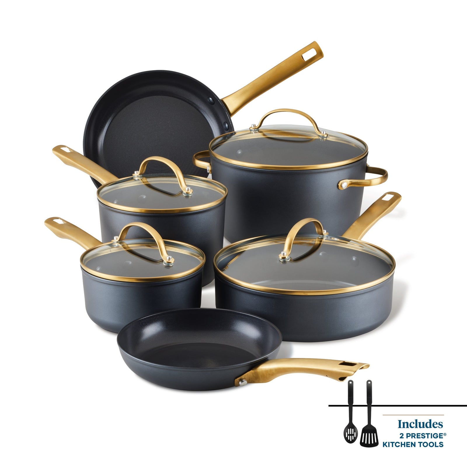 GreenPan Spectra Gold ThermoBond Hybrid Ceramic Nonstick 12-Piece Cookware Set, image size:1600x1600