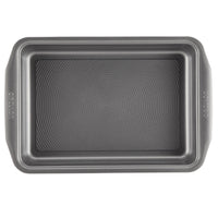Top view of the gray 9 x 13-inch nonstick rectangular cake pan with concentric circle texture