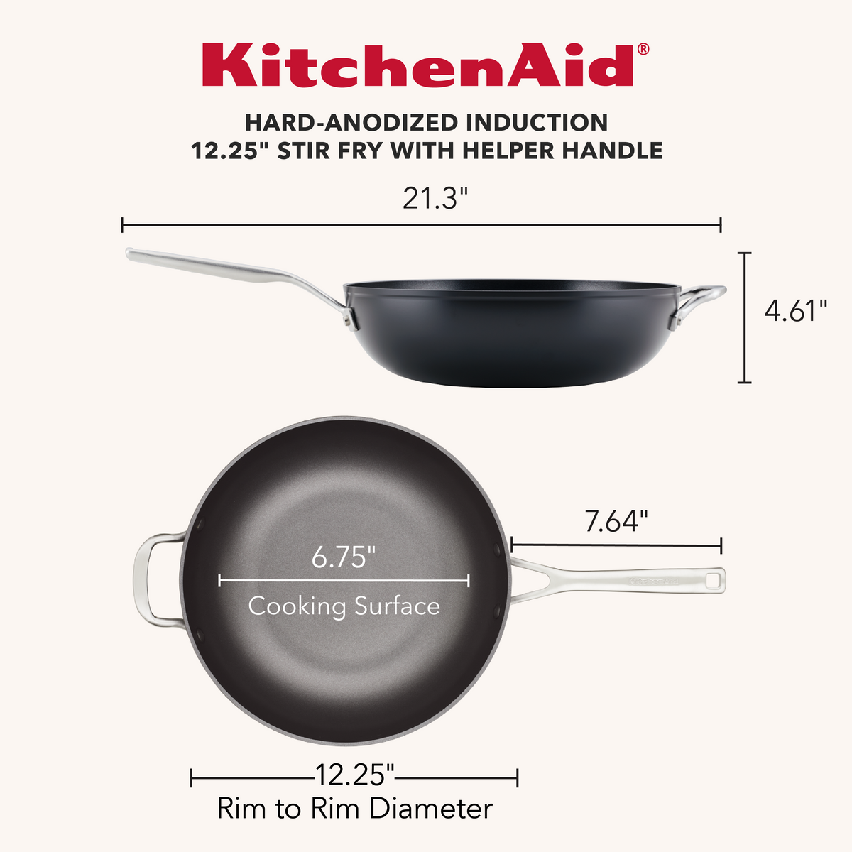 Hard-Anodized Induction Nonstick 12.25-Inch Stir Fry Pan With Helper Handle