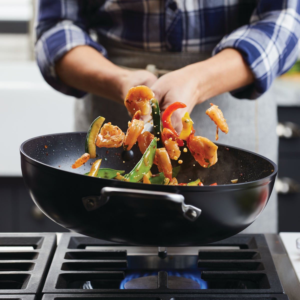 Hard-Anodized Induction Nonstick 12.25-Inch Stir Fry Pan With Helper Handle