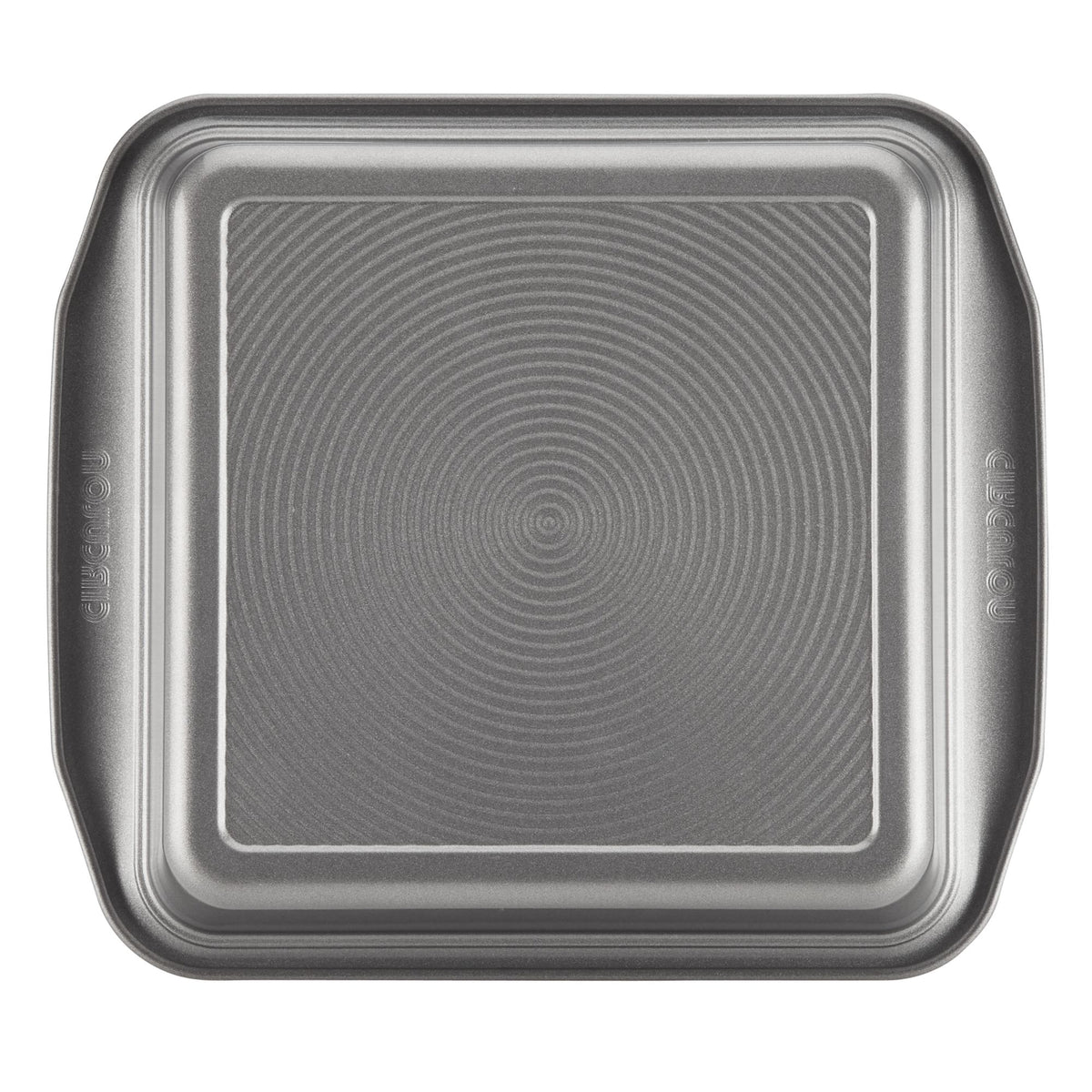 Bottom view of the gray 9-inch nonstick square cake pan