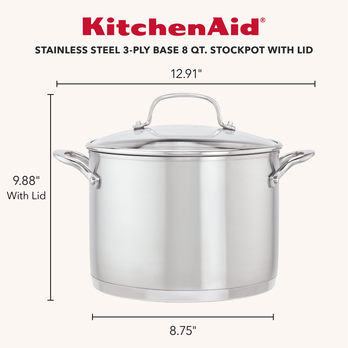 Stainless Steel 3-Ply Base 8-Quart Stockpot with Lid