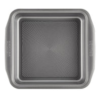 Top view of the gray 9-inch nonstick square cake pan with concentric circle texture