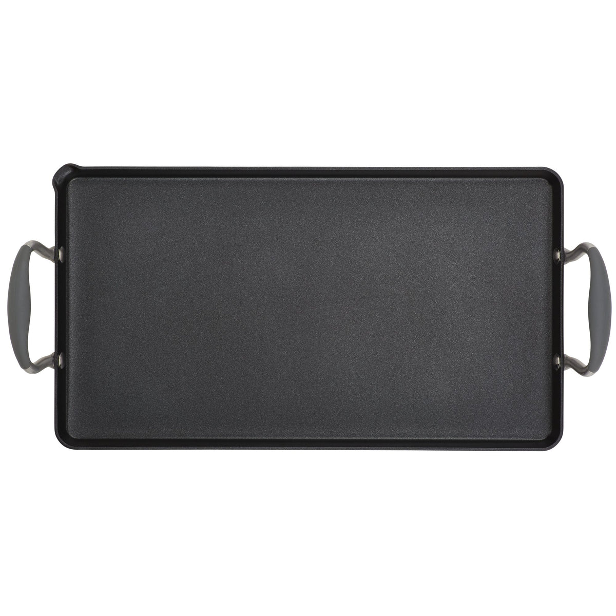 Top view of the moonstone double burner griddle with gray handle grips