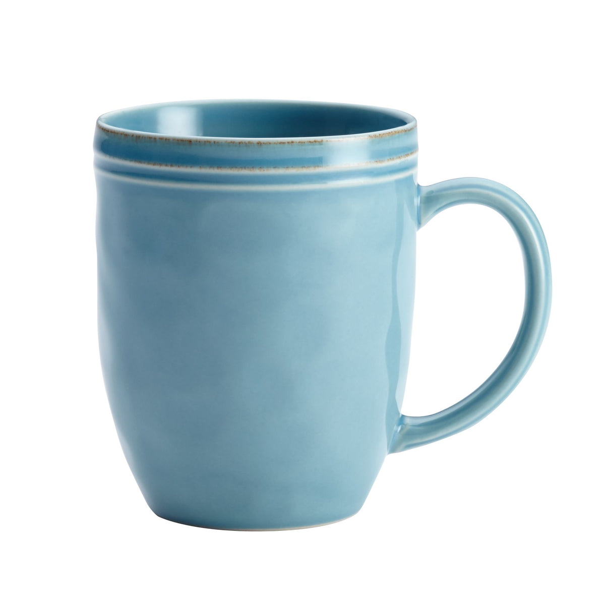 Agave blue mug with a ridged, speckled rim