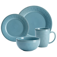 Agave blue place setting: dinner plate, salad plate, bowl and mug