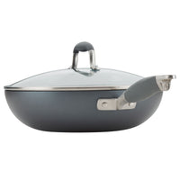 Side view of the moonstone 12-inch ultimate stir fry pan with glass lid