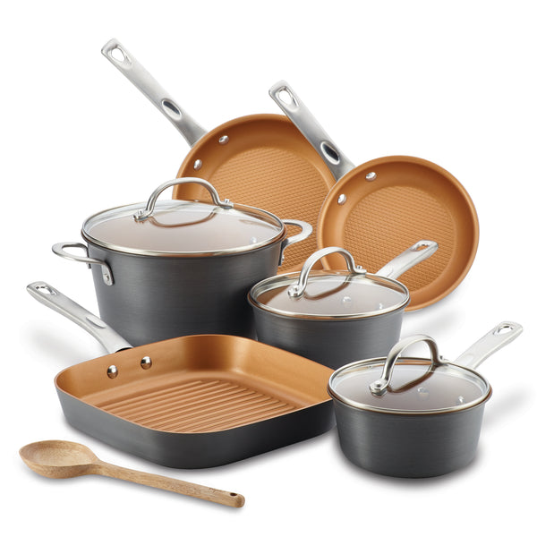Ayesha Curry Hard Anodized Collection Nonstick Cookware Set, 10-Piece, Charcoal