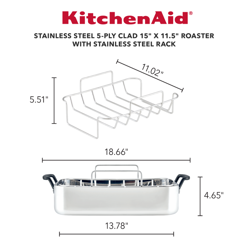 5-Ply Clad Stainless Steel Roaster with Removable Rack
