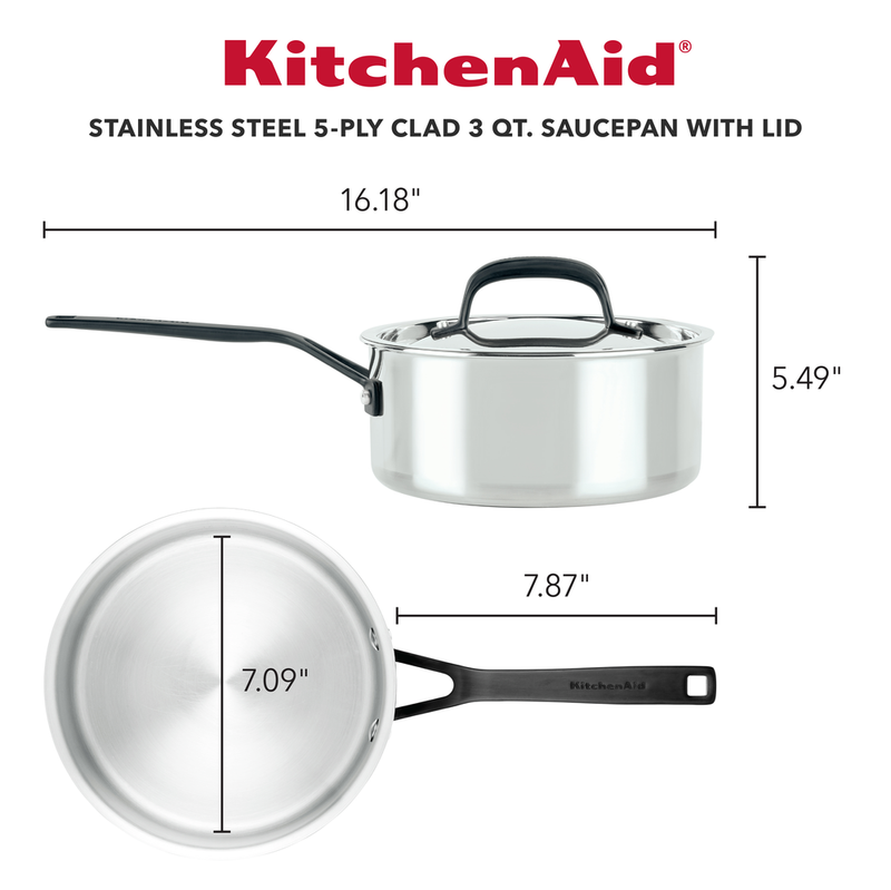 5-Ply Clad Stainless Steel 3-Quart Saucepan with Lid