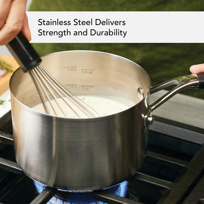 Stainless Steel 2-Quart Saucepan with Measuring Marks and Lid