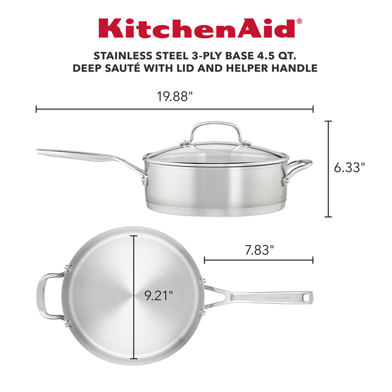 3-Ply Stainless Steel 4.5-Quart Deep Saute Pan with Helper Handle and Lid