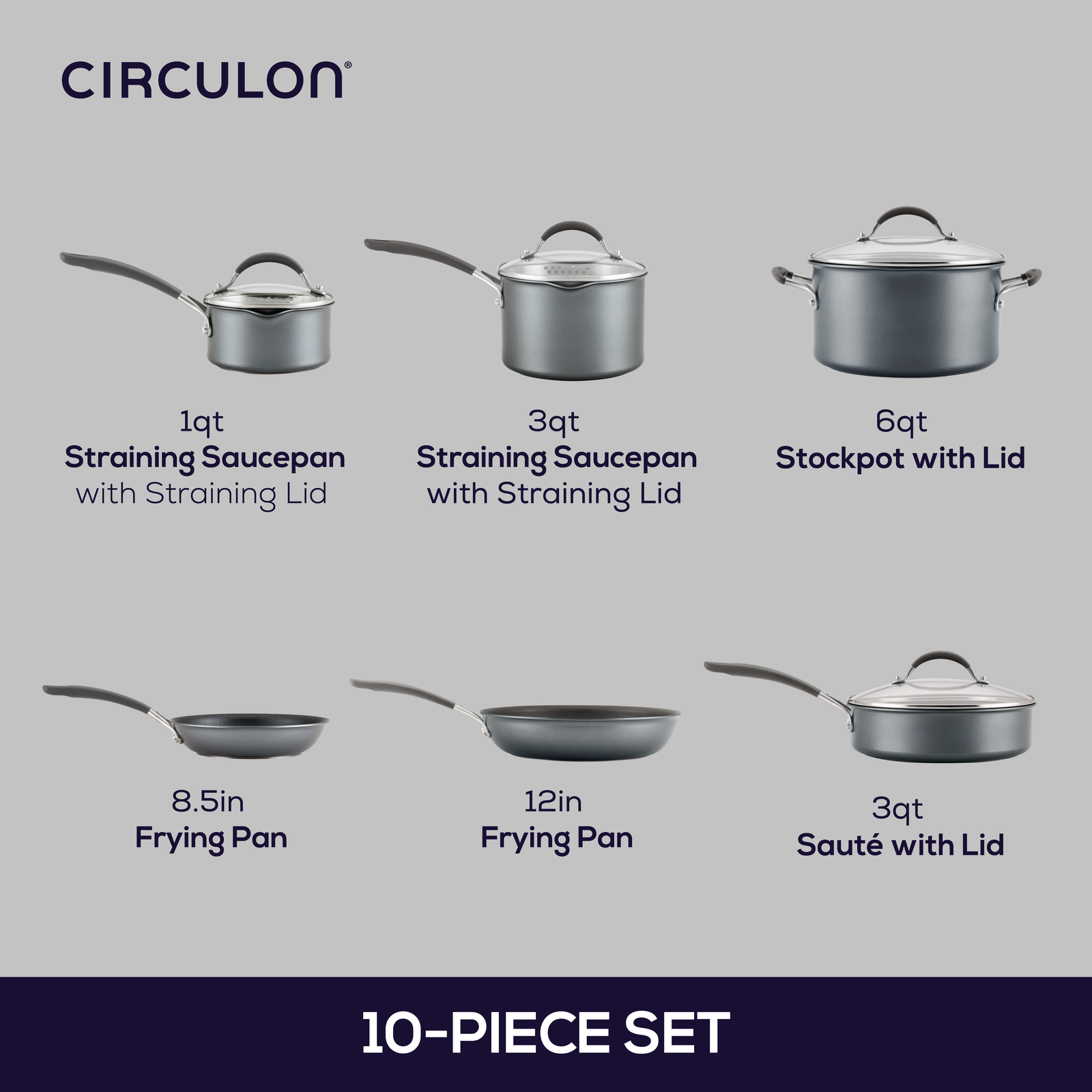 Circulon A1 Series with ScratchDefense 11-piece Non-Stick Cookware Set.Hard Anodized Aluminum Construction.Ergonomic Silicone Grip Handles.