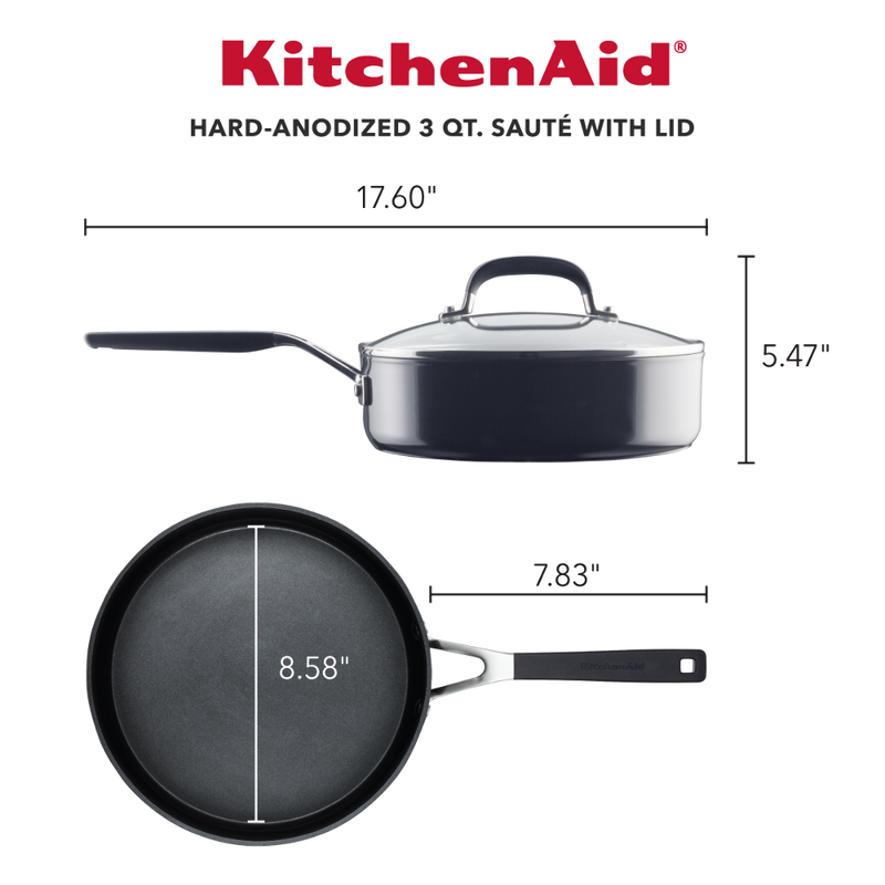 Hard-Anodized Nonstick 3-Quart Saute Pan with Lid