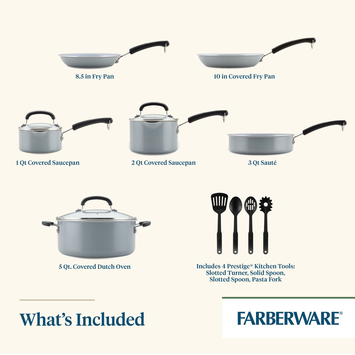 13-Piece Recycled Aluminum Ceramic Nonstick Cookware Set | Gray