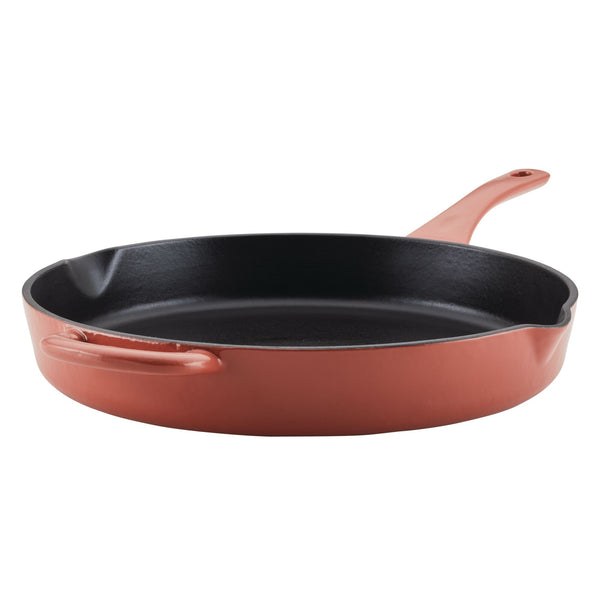 Enameled Cast Iron 12-Inch Skillet with Helper Handle and Pour Spouts