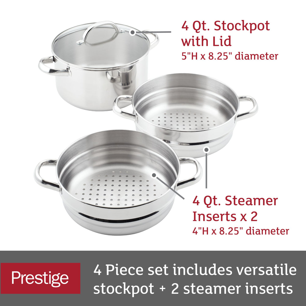 4-Quart Stainless Steel Steamer and Double Basket Set