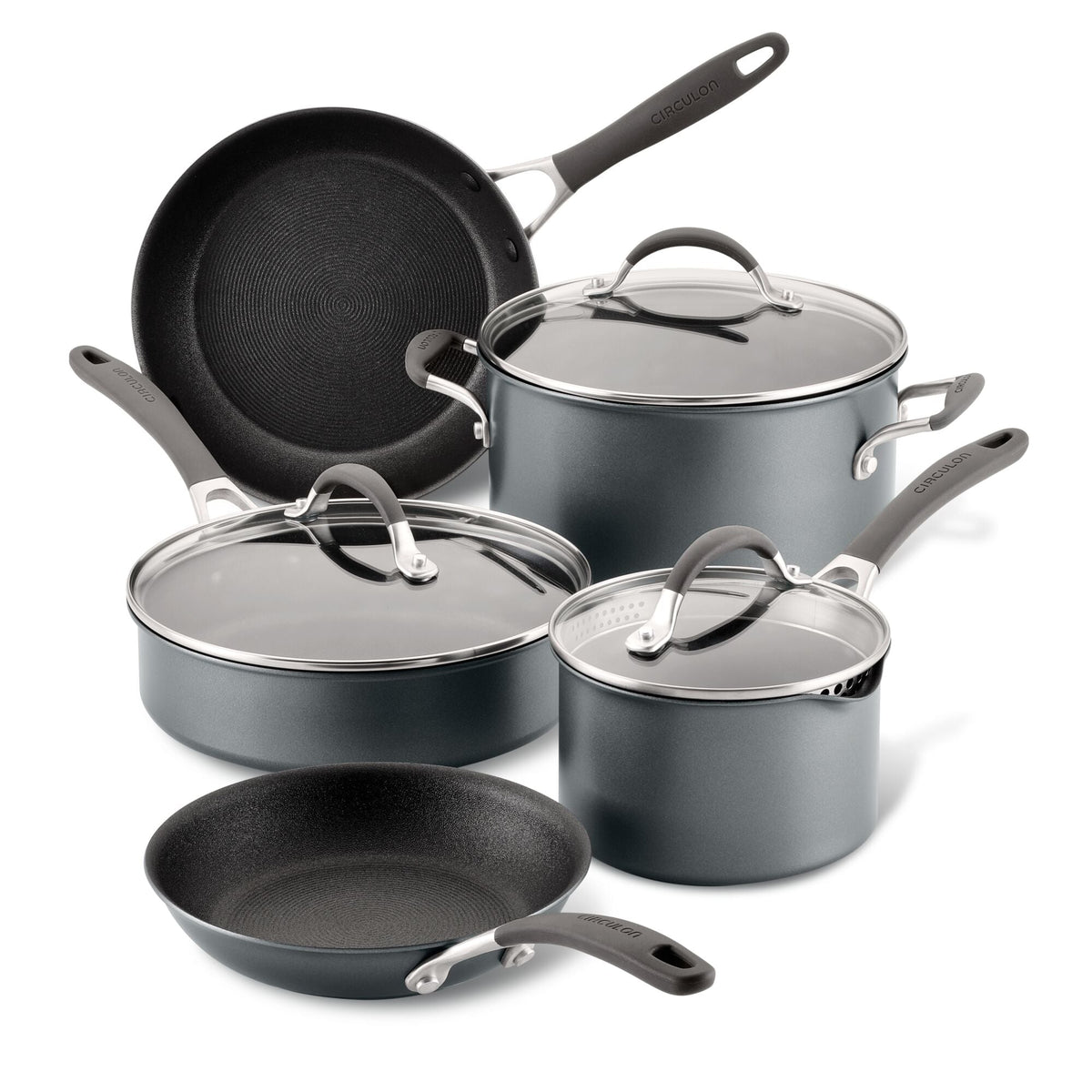ScratchDefense nonstick cookware set. There are 5 items shown.