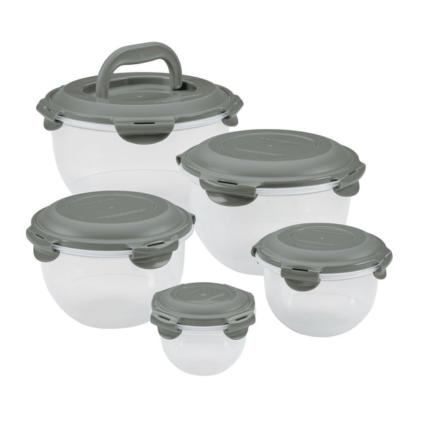 10-Piece Nestable Round Storage Containers | Gray