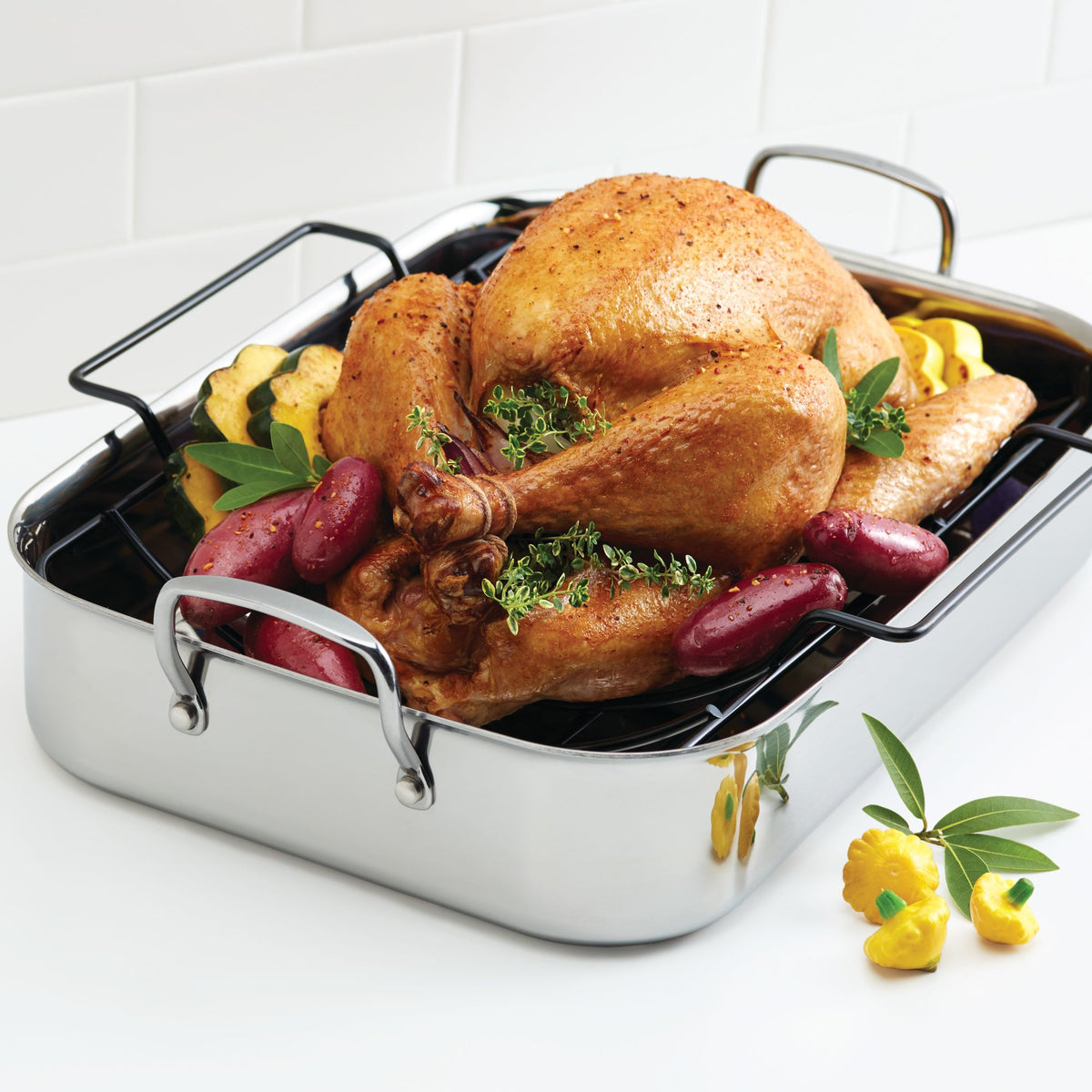 Anolon Tri-Ply Clad 17" x 12.5" Rectangular Roaster with Nonstick Rack