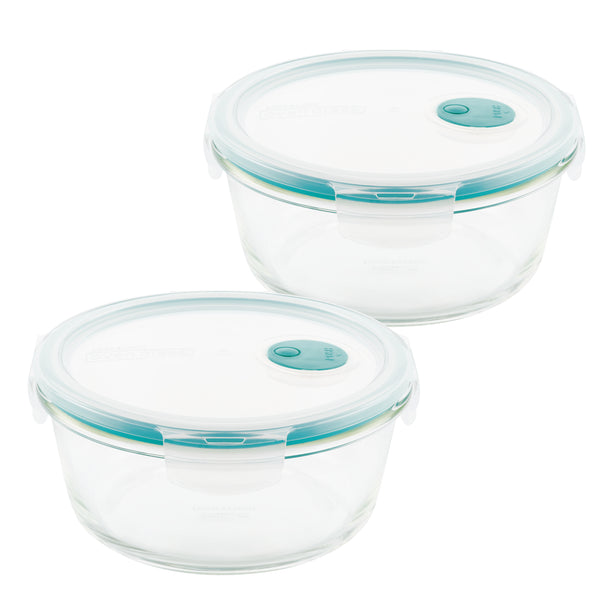 Airtight-Leakproof Borosilicate Glass 2-Piece 32-Oz. Round Vented Container Set