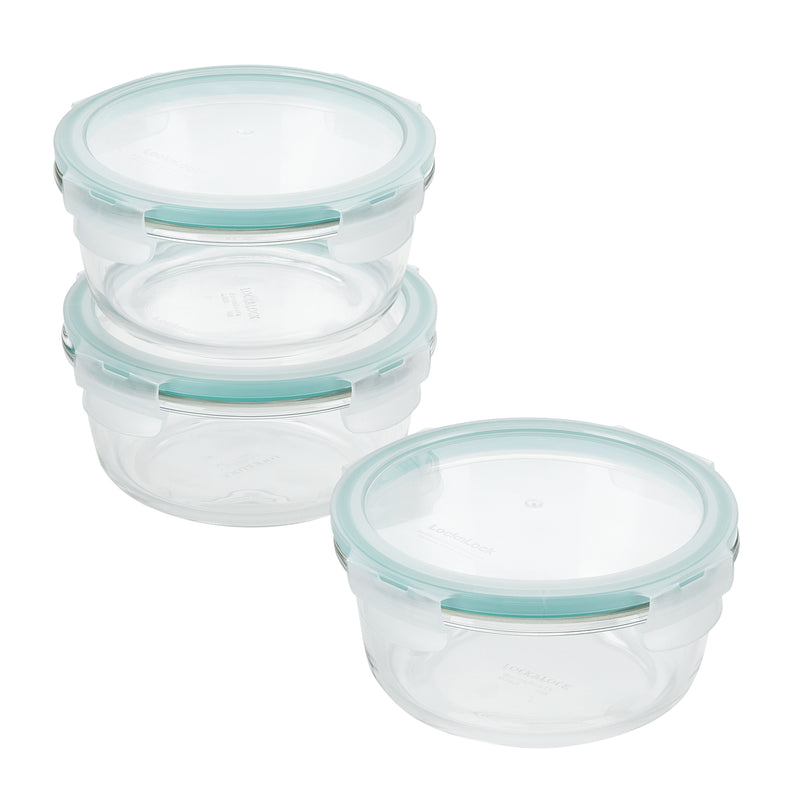 Airtight-Leakproof Borosilicate Glass 3-Piece 13-Oz. Round Container Set