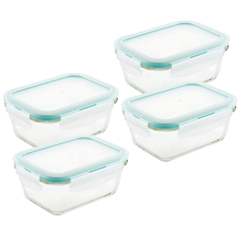Airtight-Leakproof Borosilicate Glass 4-Piece 14-Oz. Rectangular Container Set