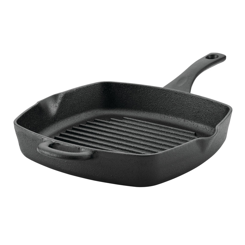 10-Inch Pre-Seasoned Cast Iron Grill Pan with Helper Handle and Pour Spouts