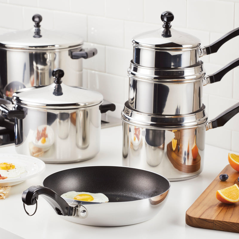 Classic Stainless Steel 12-Inch Covered Frying Pan with Helper Handle