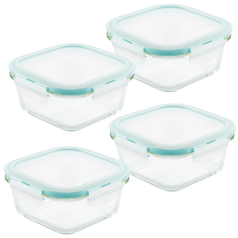 Airtight-Leakproof Borosilicate Glass 4-Piece 17-Oz. Square Container Set