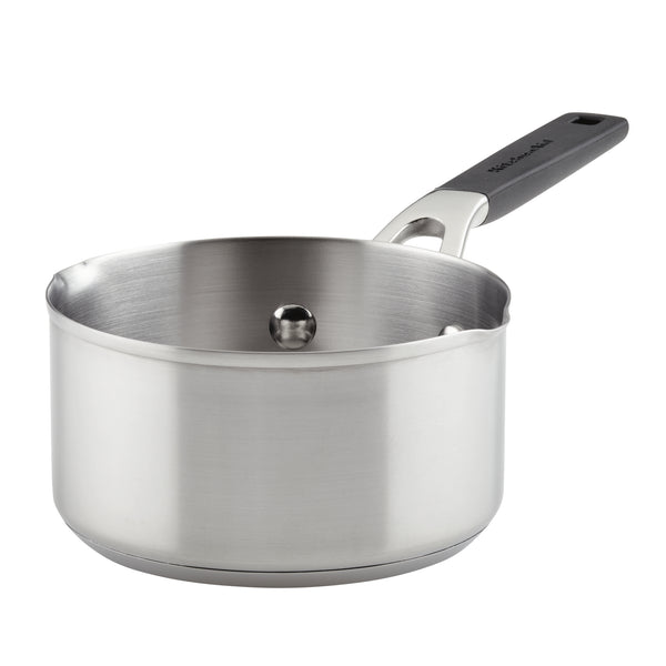 Stainless Steel 1-Quart Saucepan with Pour Spouts and Measuring Marks