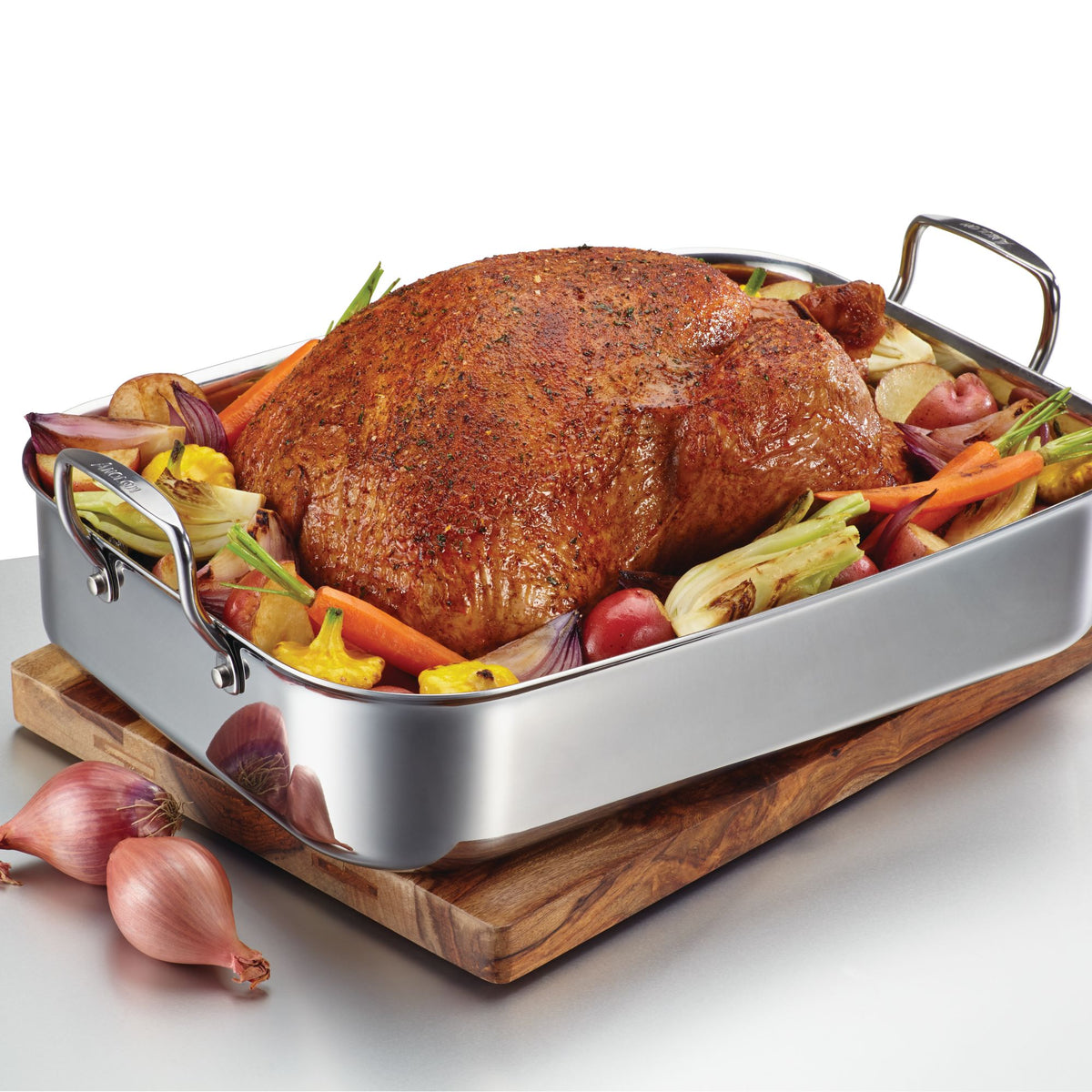 Anolon Tri-Ply Clad 17" x 12.5" Rectangular Roaster with Nonstick Rack