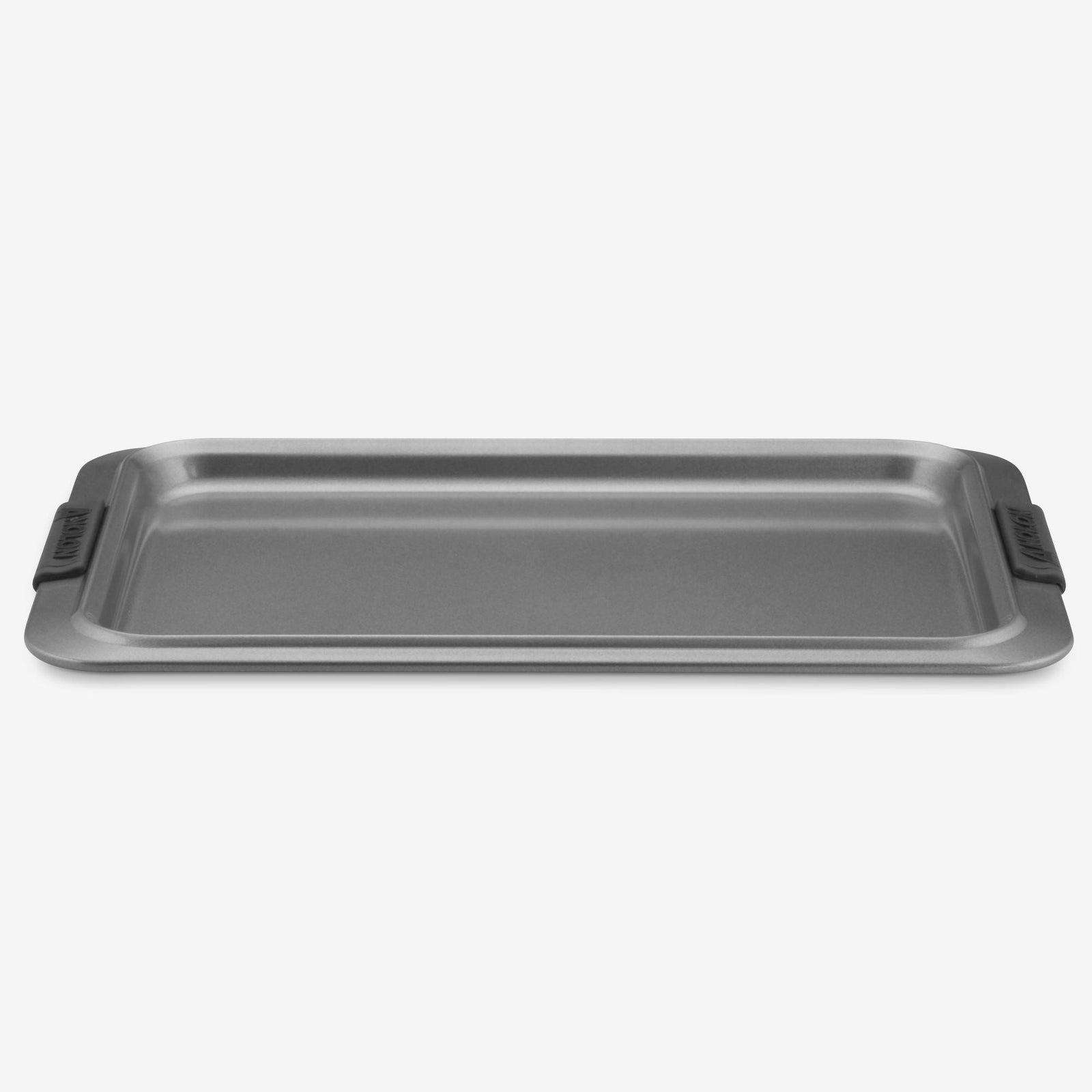 Perlli 2-Piece Nonstick Cookie Sheet Set - 9x13 Gold Baking Pans With Blue Silicone Hand Grips - View #5