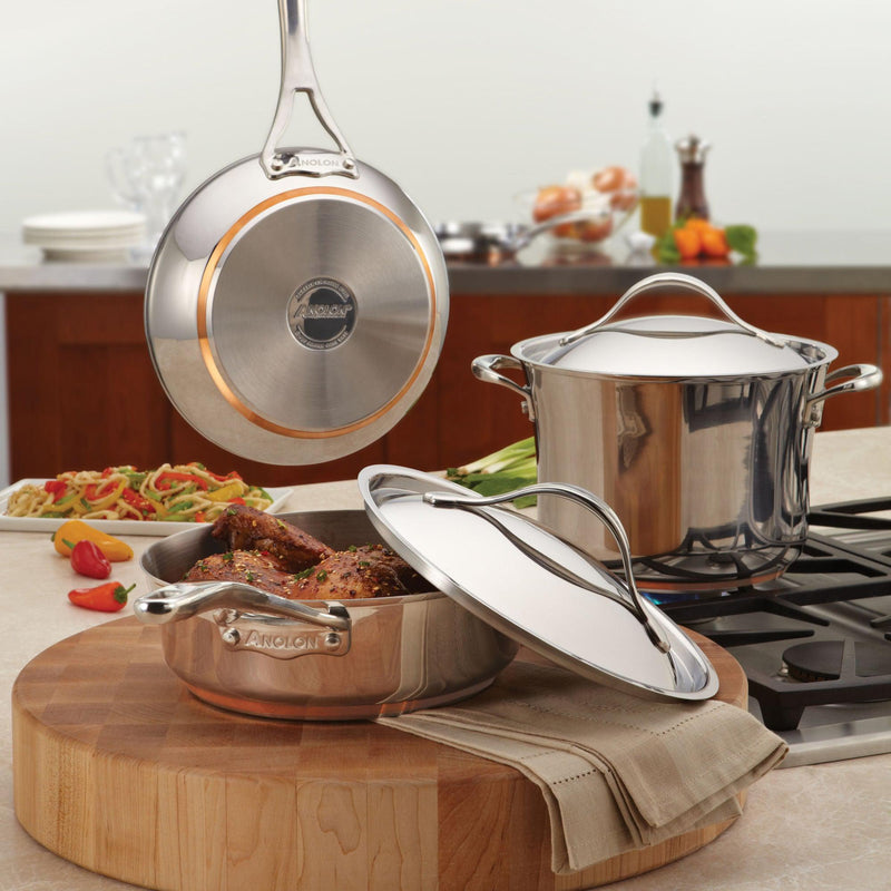 Nouvelle Copper Stainless Steel 3.5-Quart Saucepan with Straining Lid