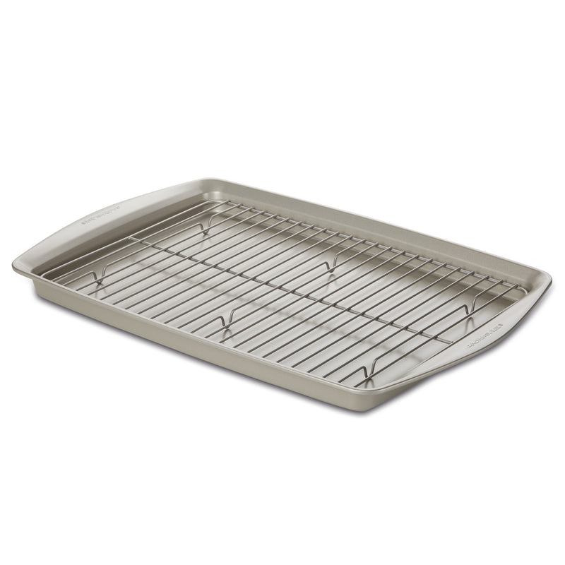 Rachael Ray 13x19 Nonstick Bakeware Jumbo Cookie Pan with Roasting Rack Silver