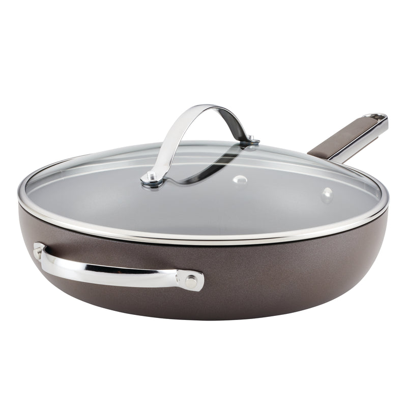 Hard-Anodized Nonstick 12.25" Deep Frying Pan with Helper Handle